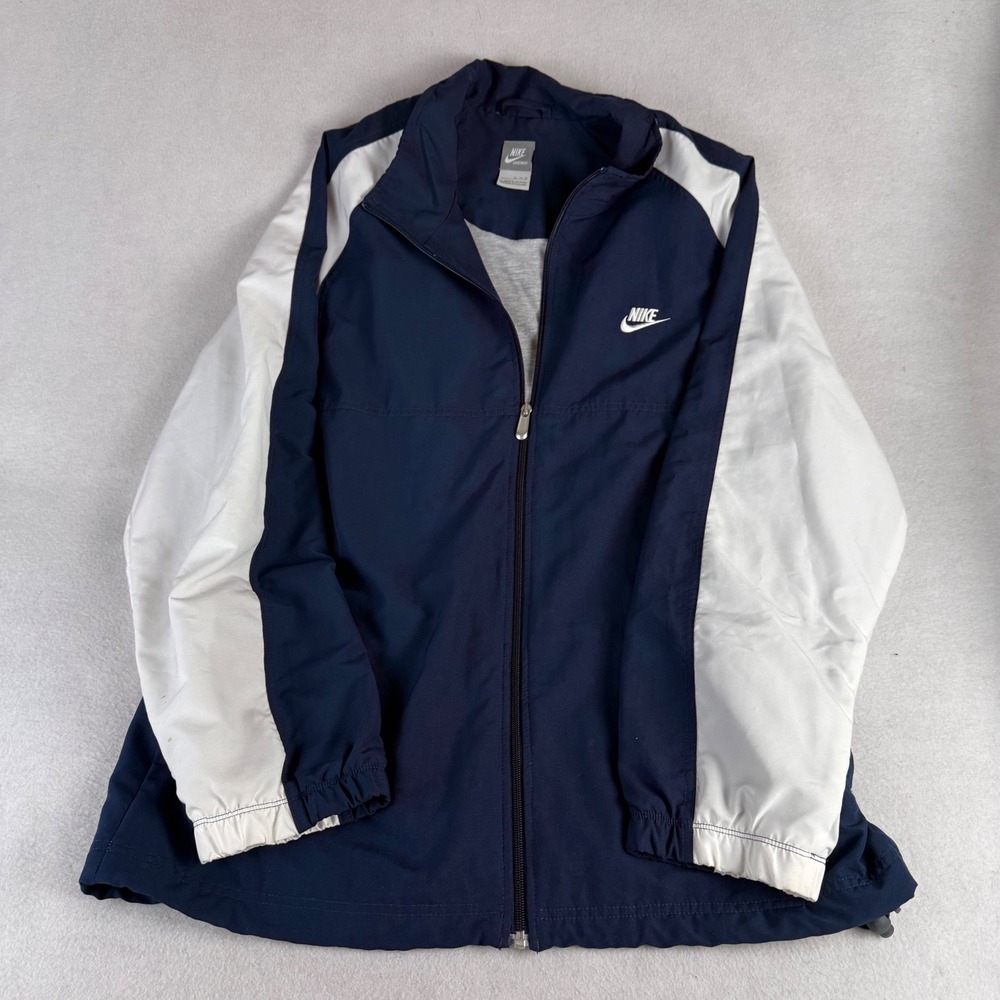 Nike Sportswear Mens XL Y2K Windbreaker Navy‎ Blue White Colorblock Track Jacket
